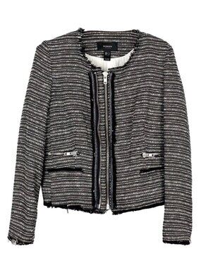 Mango Womens Small Tweed Boucle Textured Zipper Front Blazer Jacket
